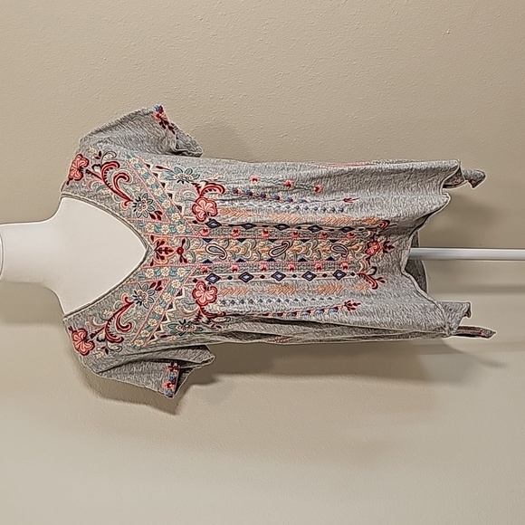 Johnny Was Tua Knit Drape Top Shirt Blouse Short Sleeve V-neck Pullover Floral S - Picture 2 of 16